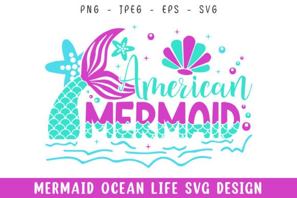 American Mermaid Ocean Life Design SVG